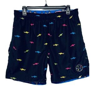 Maui and Sons Reversible Swim Board Shorts Drawstring Sharks & Geometric 30